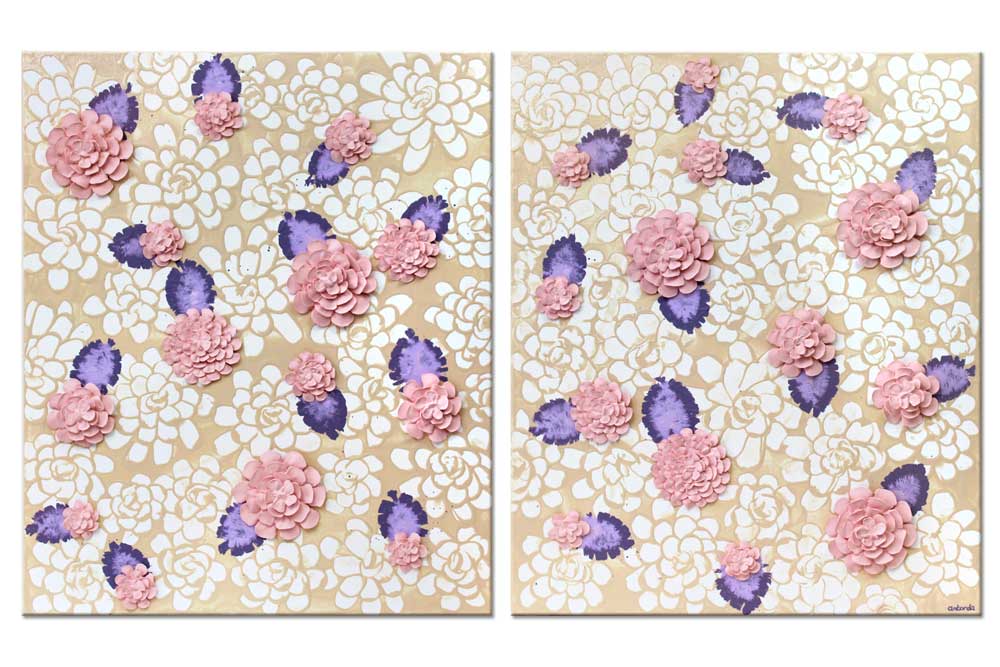 Nursery art of pink and purple dahlia flowers
