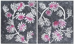 Painting of fuchsia and charcoal floral heart