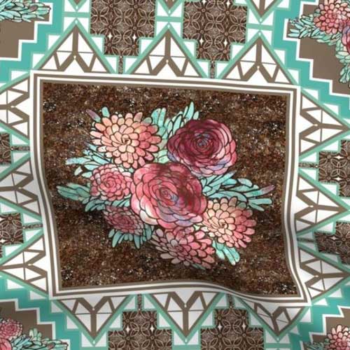 Boho mod roses on a wholecloth quilt fabric
