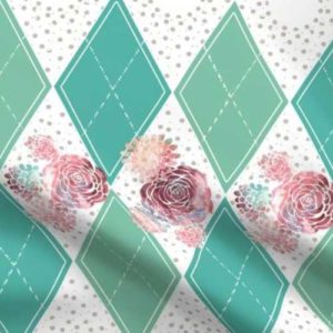 Fabric & Wallpaper: Boho Roses on Teal Argyle