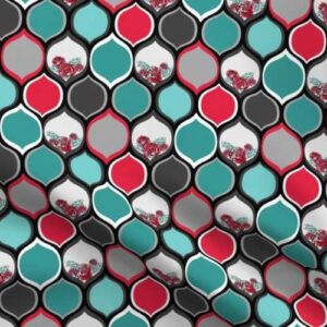 Fabric & Wallpaper: Ogee Pattern in Teal, Red, Black