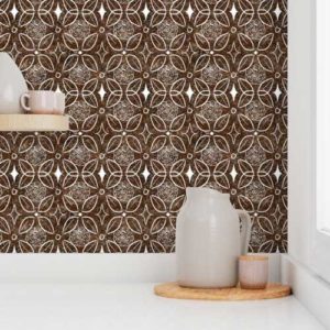 Fabric & Wallpaper: Brown Stone Inlay of Rose & Butterfly