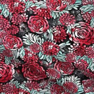 Fabric & Wallpaper: Large Scale Floral in Red, Teal, Black