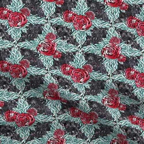 Lattice patterned fabric with red roses