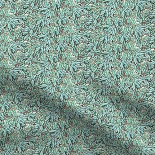 Small scale fabric with teal leaf waterfall pattern