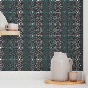 Fabric & Wallpaper: Geometric Butterfly in Teal, Gray