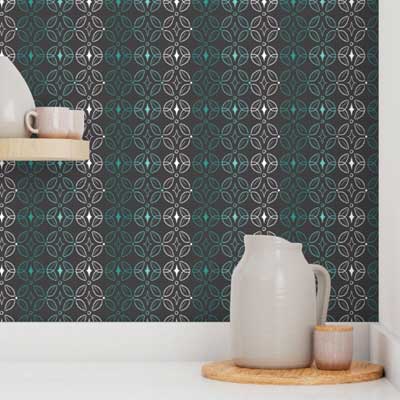 Wallpaper with teal geo on charcoal
