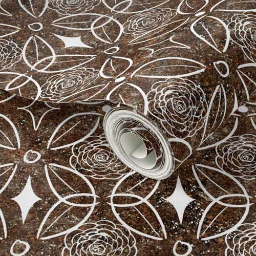 Wallpaper roll with brown faux stone with inlay