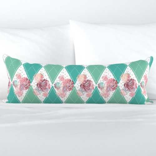 Bolster pillow with roses and harlequin