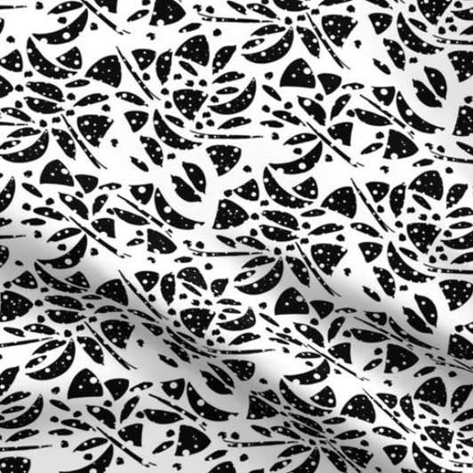 Black mosaic abstract floral on white fabric