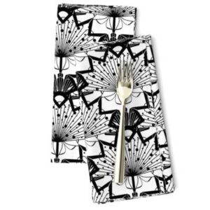 Fabric & Wallpaper: Art Deco Sunburst Flowers in Black, White
