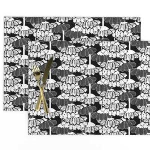 Fabric & Wallpaper: Rain Chain Abstract Flowers on Black