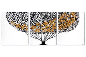 Gold, Black, White Wall Art Canvas, Flowering Tree | Large