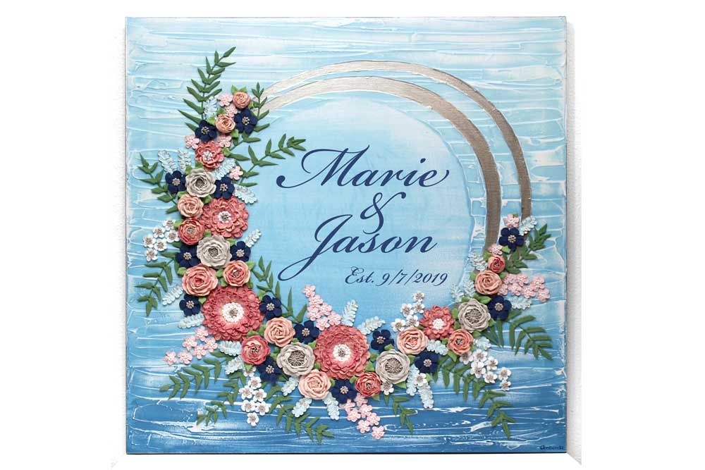 Custom wedding art blue wave floral