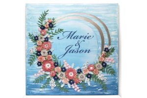 Keepsake Wedding Art, Custom Floral Painting, Pink, Blue Ombre | Square