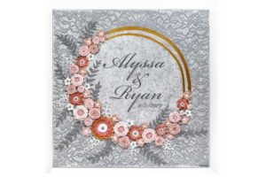 Pink & Gray Flower Wedding Art, Custom Sign for Guestbook Table – Square
