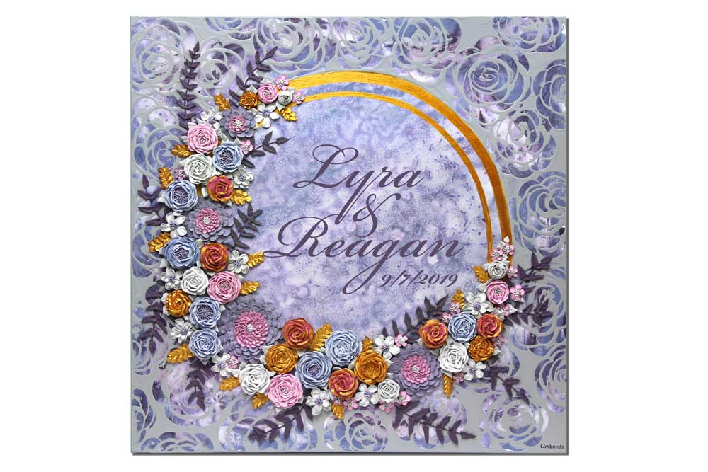 Purple and gray floral wedding art