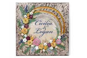 Rustic Wedding Art, Personalized Floral Sculpted Painting | Square