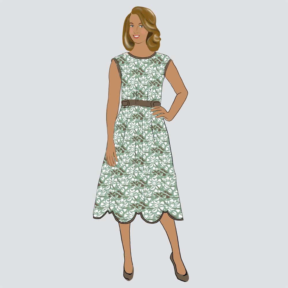 Sage green dress with abstract floral print