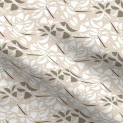 Art deco fabric with abstract floral design in brown tones