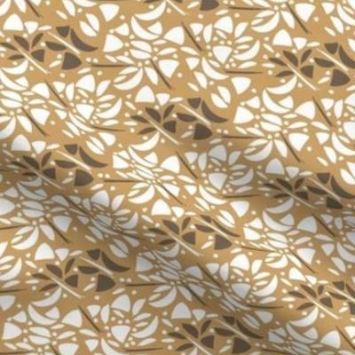 Art deco fabric with abstract floral design in yellow