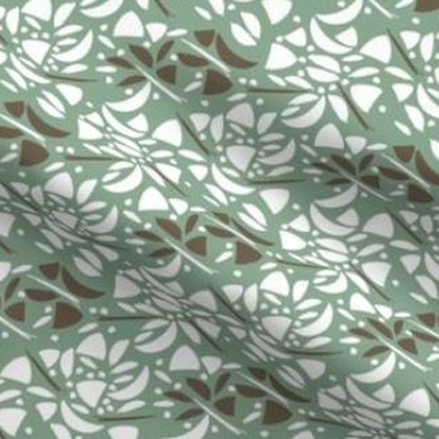Art deco fabric with abstract floral design in green