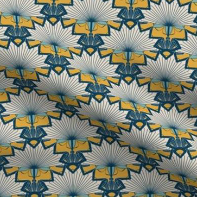 Art deco fabric starburst design in yellow and blue