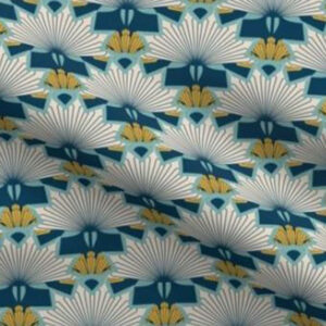 Fabric & Wallpaper: Art Deco Starburst Floral Scallop in Indigo