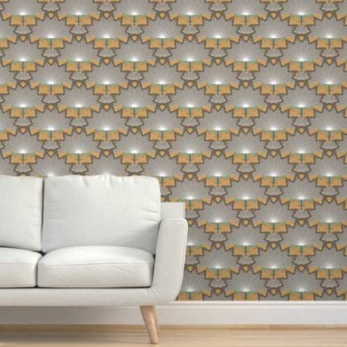 Art deco living room wallpaper in earth tones