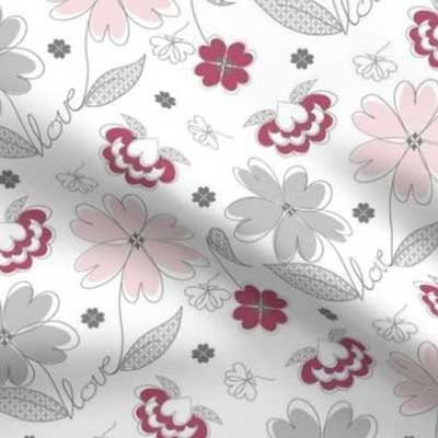 Valentine fabric with flower petals