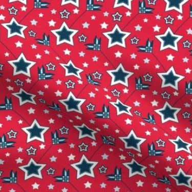 Patriotic blue star arrows on red fabric