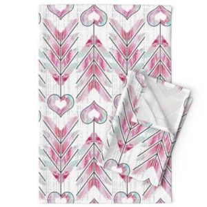 Fabric & Wallpaper: Valentine Heart Arrows in Pink, Teal