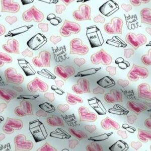 Fabric: Novelty Baking Heart Cookies, Pink, Teal