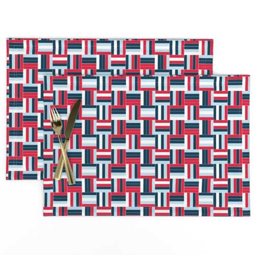 Placemats with red white and blue basketweave