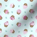 Fabric & Wallpaper: Valentine Cupcakes, Pink, Teal