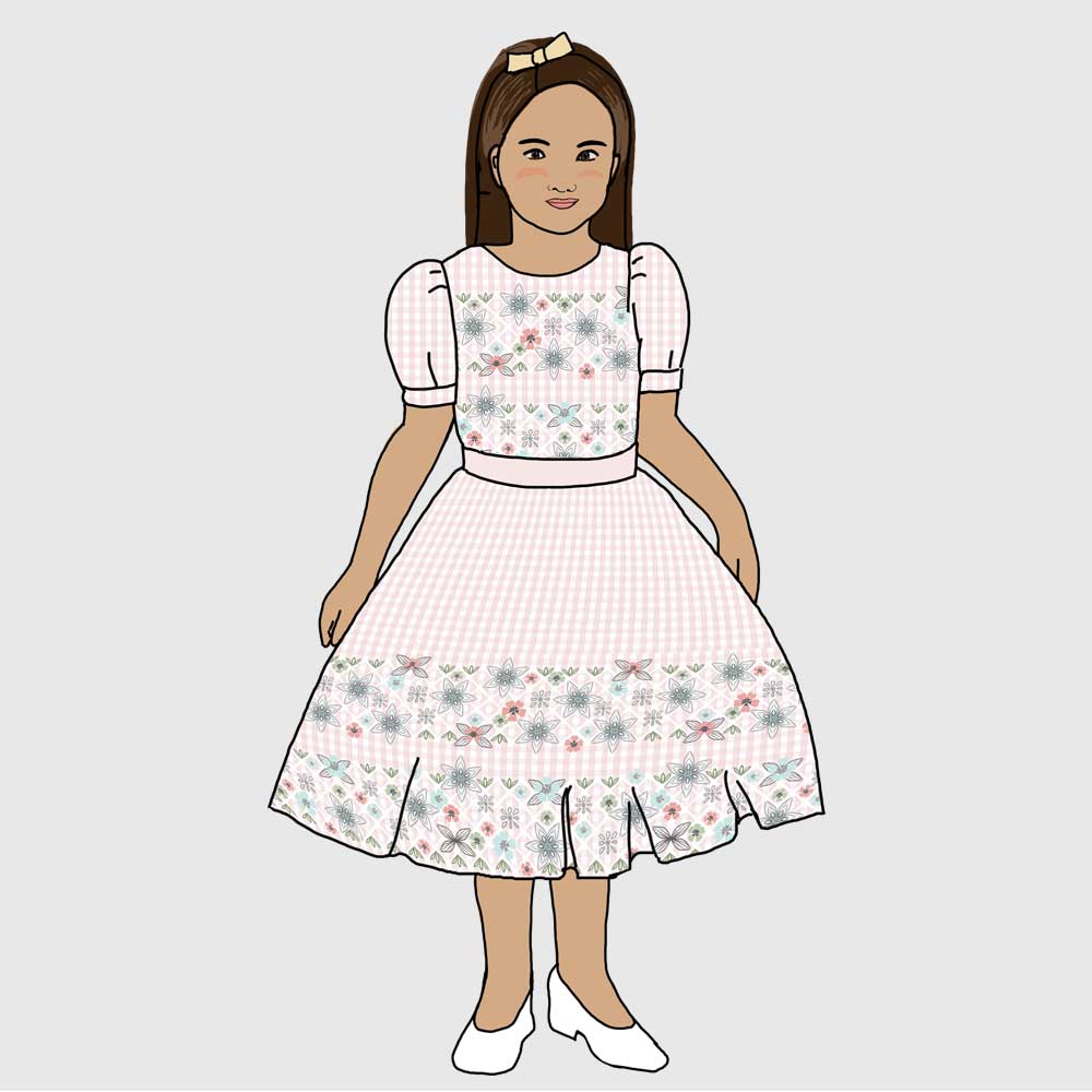 Girl's pink gingham Easter dress with embroidery border