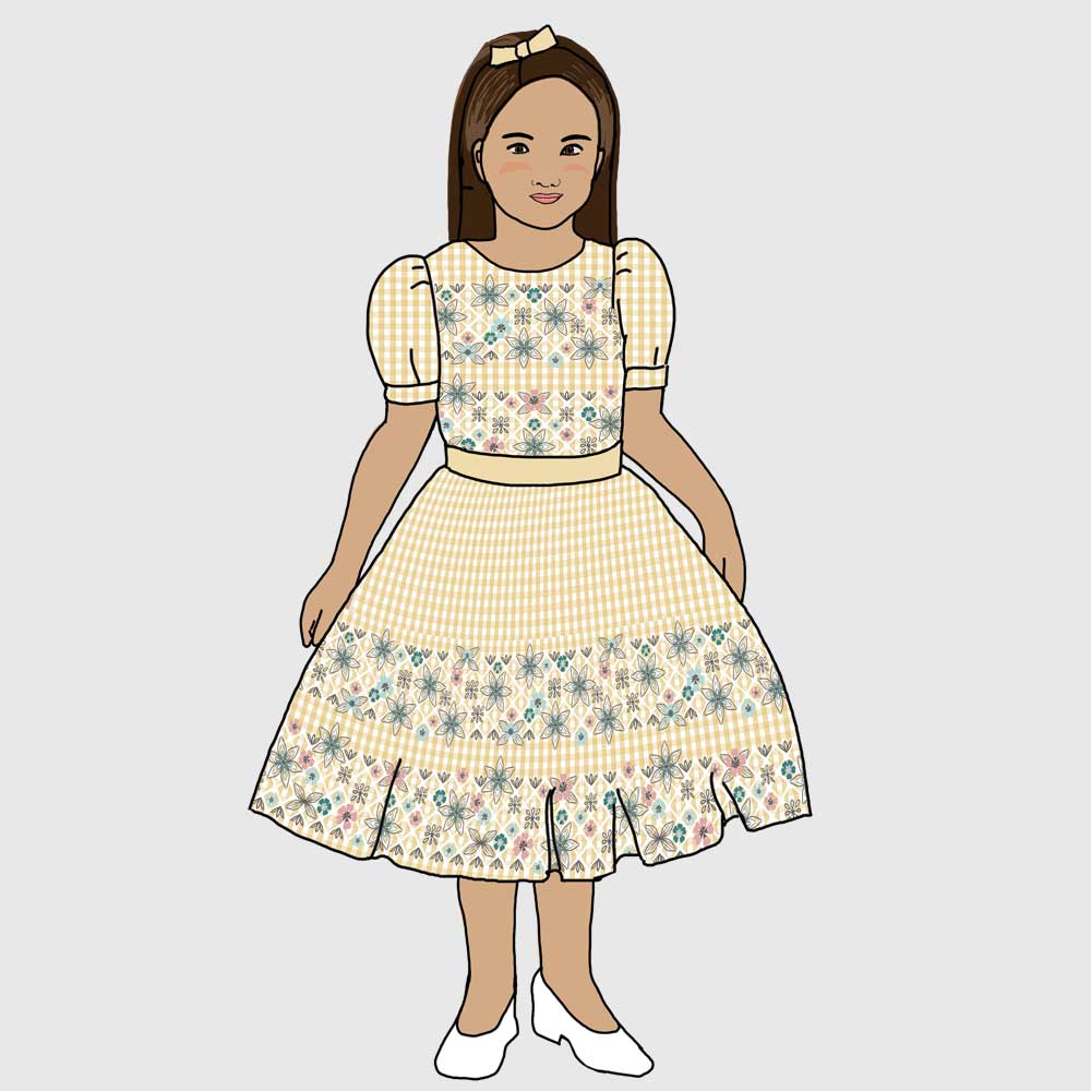 Girl's yellow gingham Easter dress with embroidery border