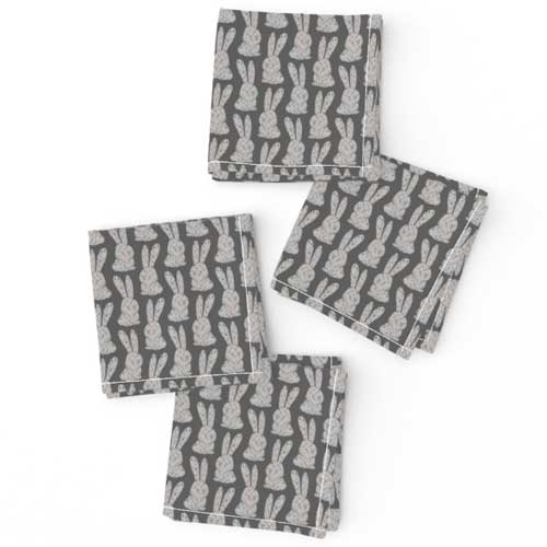 Cocktail napkins with bunny print in gray charcoal for Easter drinks