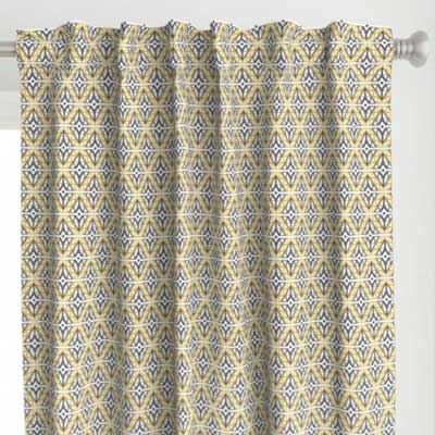 Curtains with diamond trellis pattern in yellow gray