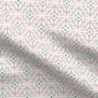 Diamond lattice upholstery fabric in gray and pink