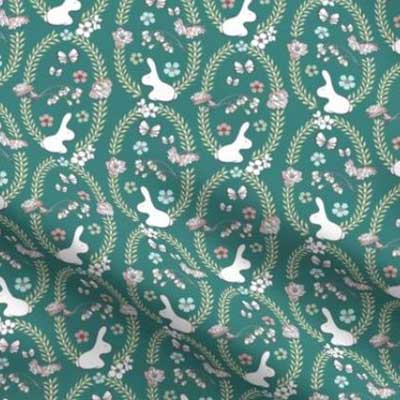 Easter bunny woodland fabric in teal
