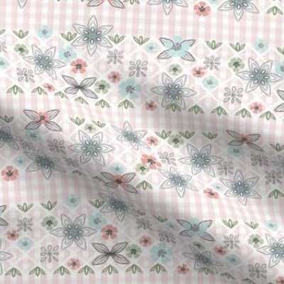 Easter gingham embroidery fabric in pink