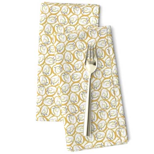 Farmhouse dinner napkins with yellow chicks and yellow eggs