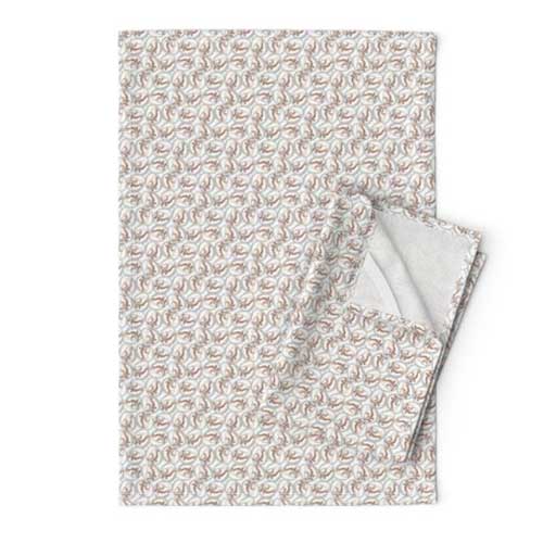 Farmhouse style tea towels with chicks in eggs print in earth tones