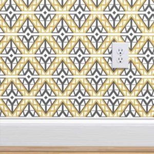 Fabric & Wallpaper: Diamond Trellis, Gray, Yellow