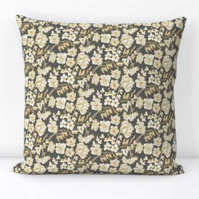 Pillow with charcoal gray and yellow floral print