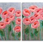 Two Paintings on Canvas of Poppies in Pink Tones | Medium