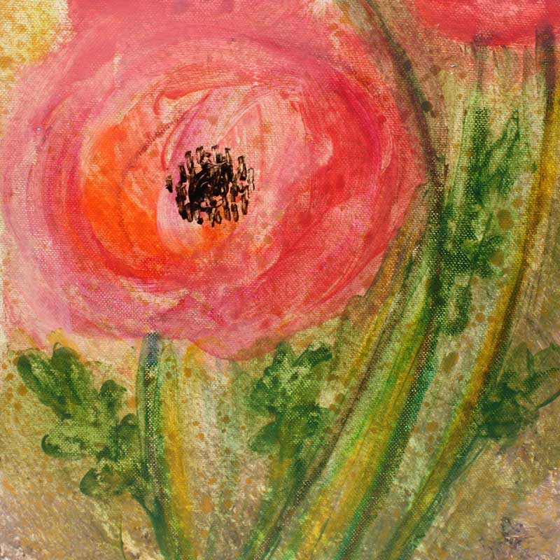 Close up of painting of poppies at sunset