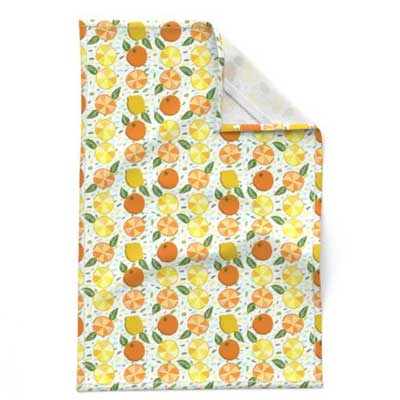 Tea towel with lemons and oranges
