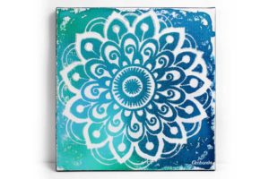 Textured Mandala in Blue, White | Small
